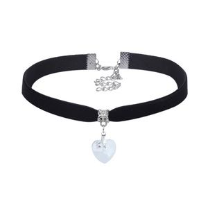 Crystal Heart Black Velvet Drop Choker Necklace